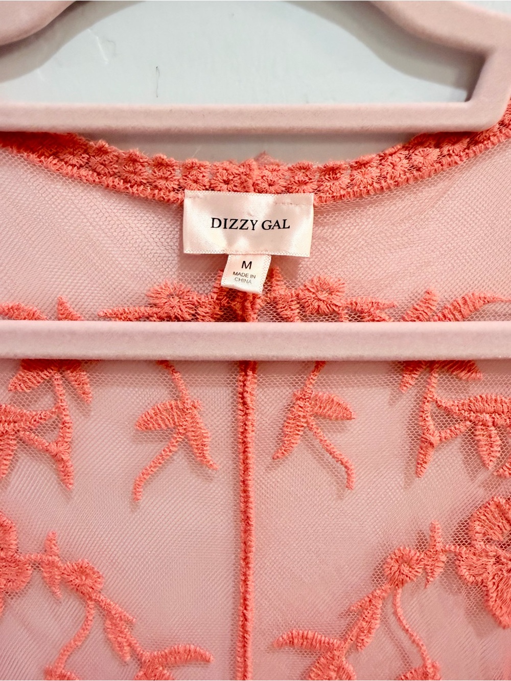 Dizzy Gal Coral Pink Floral Lace Sheer Mesh Long Kimono Duster Cardigan Medium - Picture 5 of 14